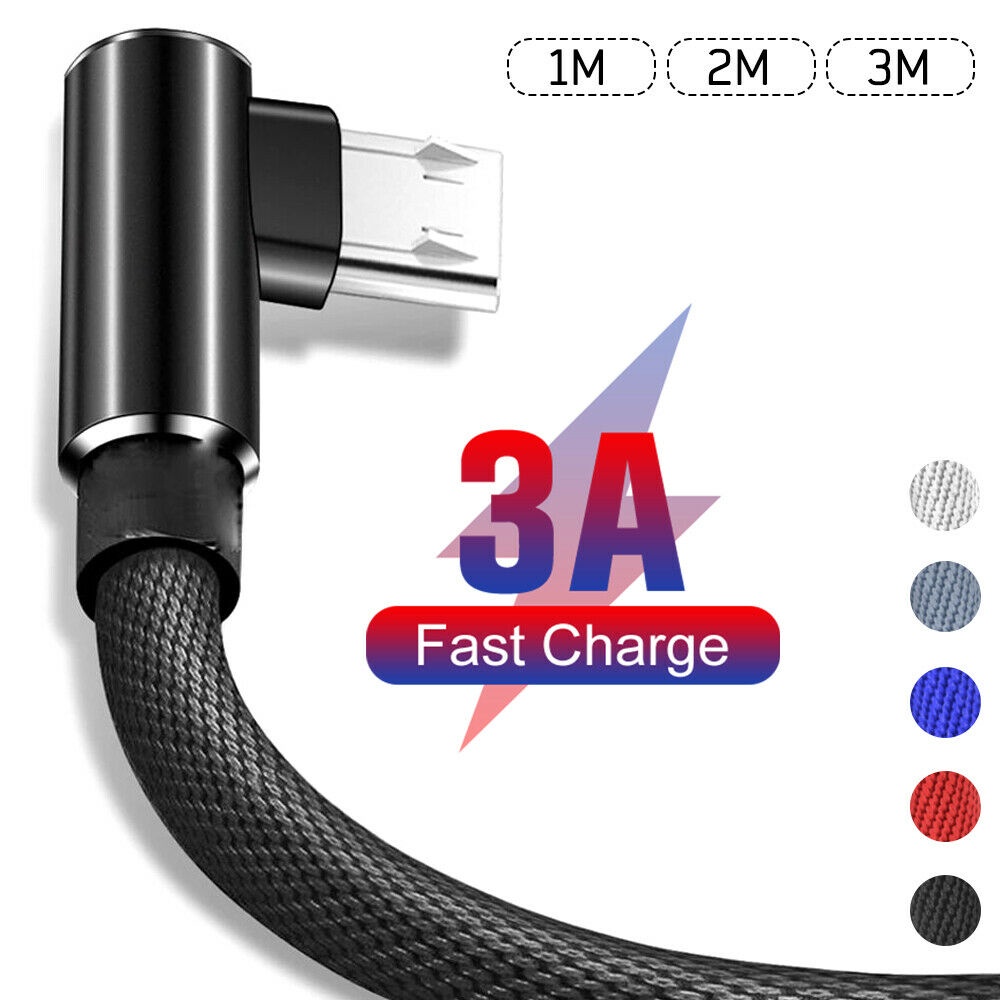 Dây Cáp Sạc Nhanh 1m 2m 3m 3a Micro Usb 90 Độ Cho Android
