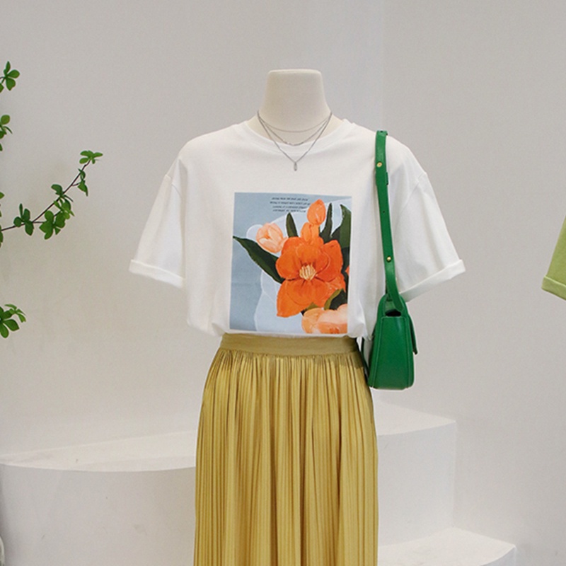 NRVP Áo Thun Tay Ngắn Cổ Tròn Bằng Vải Cotton 100% Nguyên Chất Thời Trang Mùa Hè Dành Cho Nữ Phong Cách Hàn Quốc