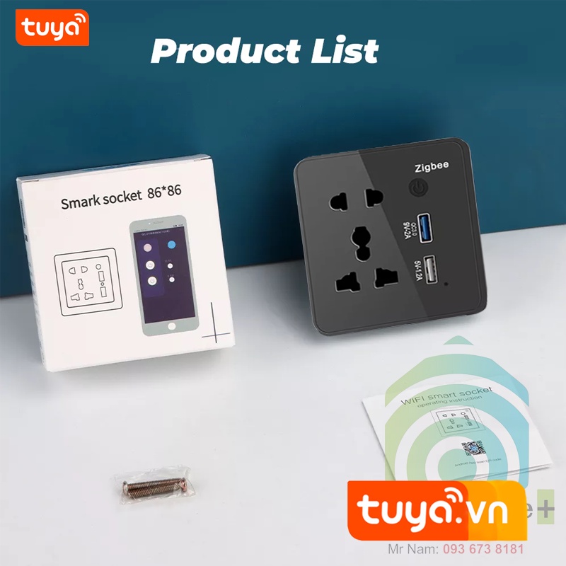 Ổ Cắm Âm Tường Hình Vuông Zigbee Tuya SHP-ZSW3
