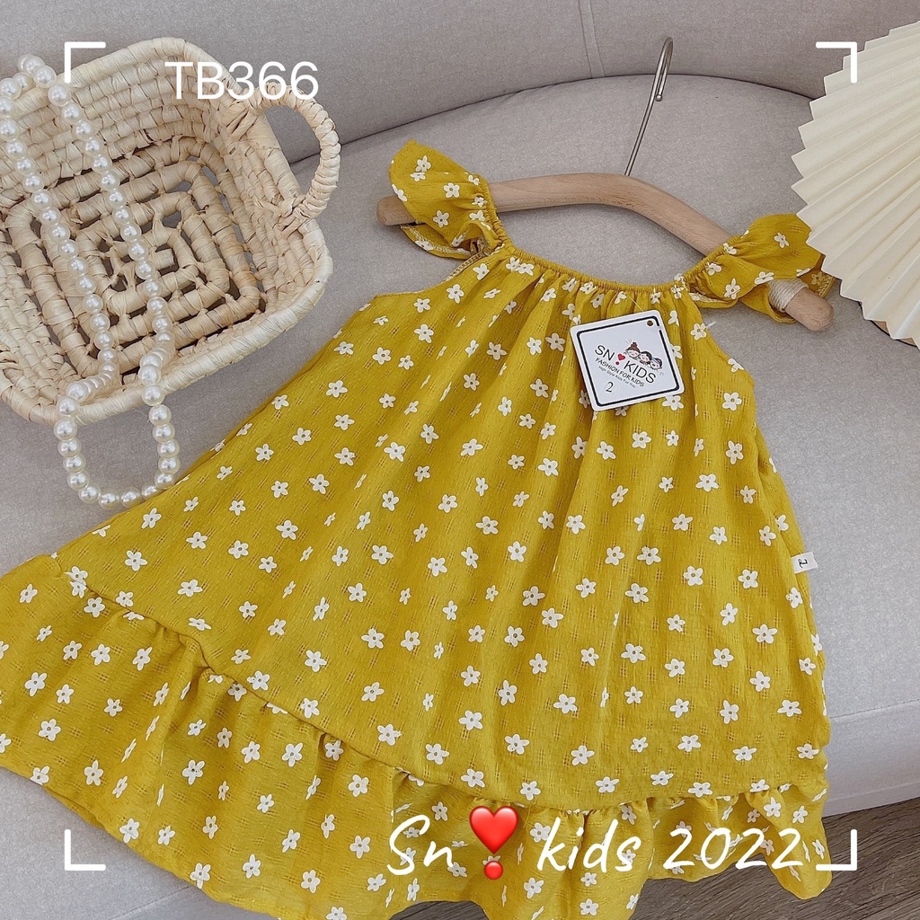 Váy 2 dây cánh tiên bé gái họa tiết hoa nhí xinh yêu, dáng xòe, vải đũi mềm mát size 10 - 20 kg