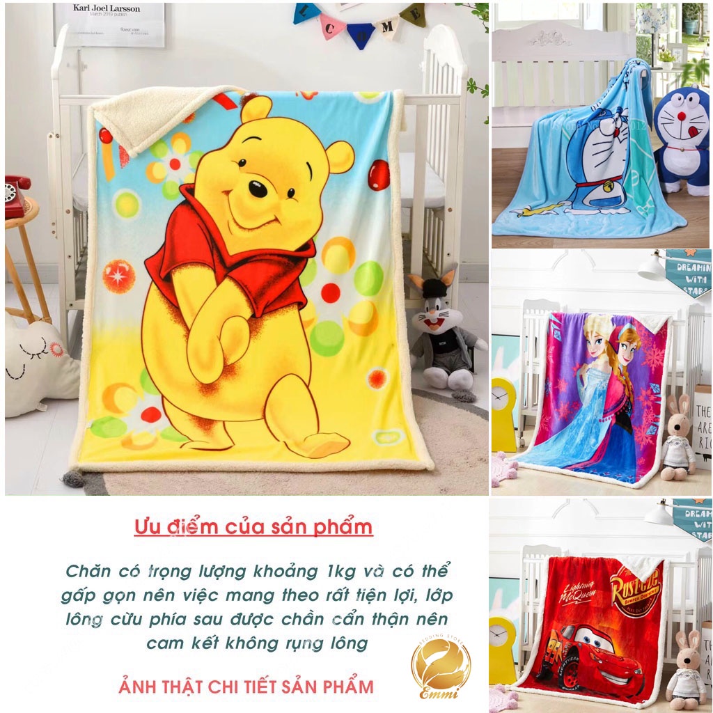 Chăn lông cừu trẻ em 2 lớp loại dày cho bé EMMIBEDDING STORE, chăn cho bé đi học đến trường