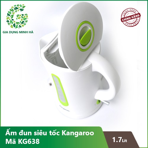 Bình Đun Nước Siêu Tốc Bằng Nhựa Kangaroo KG638 -Mầu Trắng 1.7 lít – 100% Chính Hãng - Ảnh thật