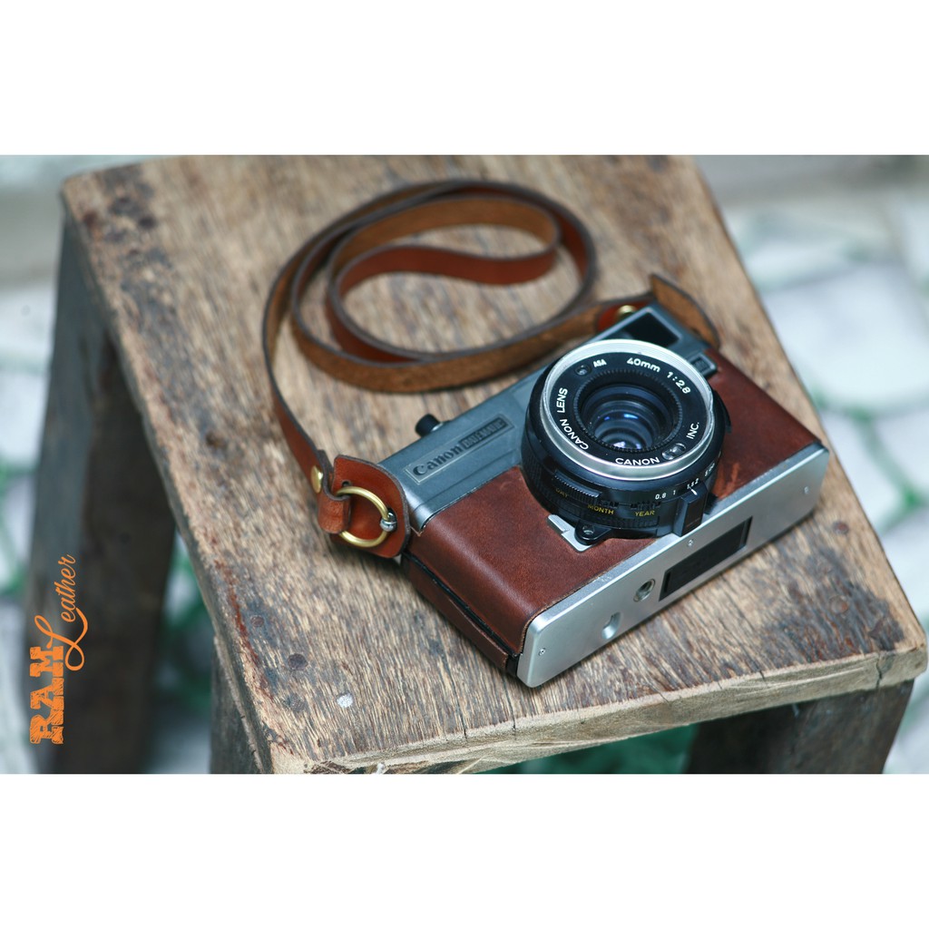 Dây máy ảnh máy film và mirroless da bò nâu sáng khóa đồng - RAM a2 light brown vintage