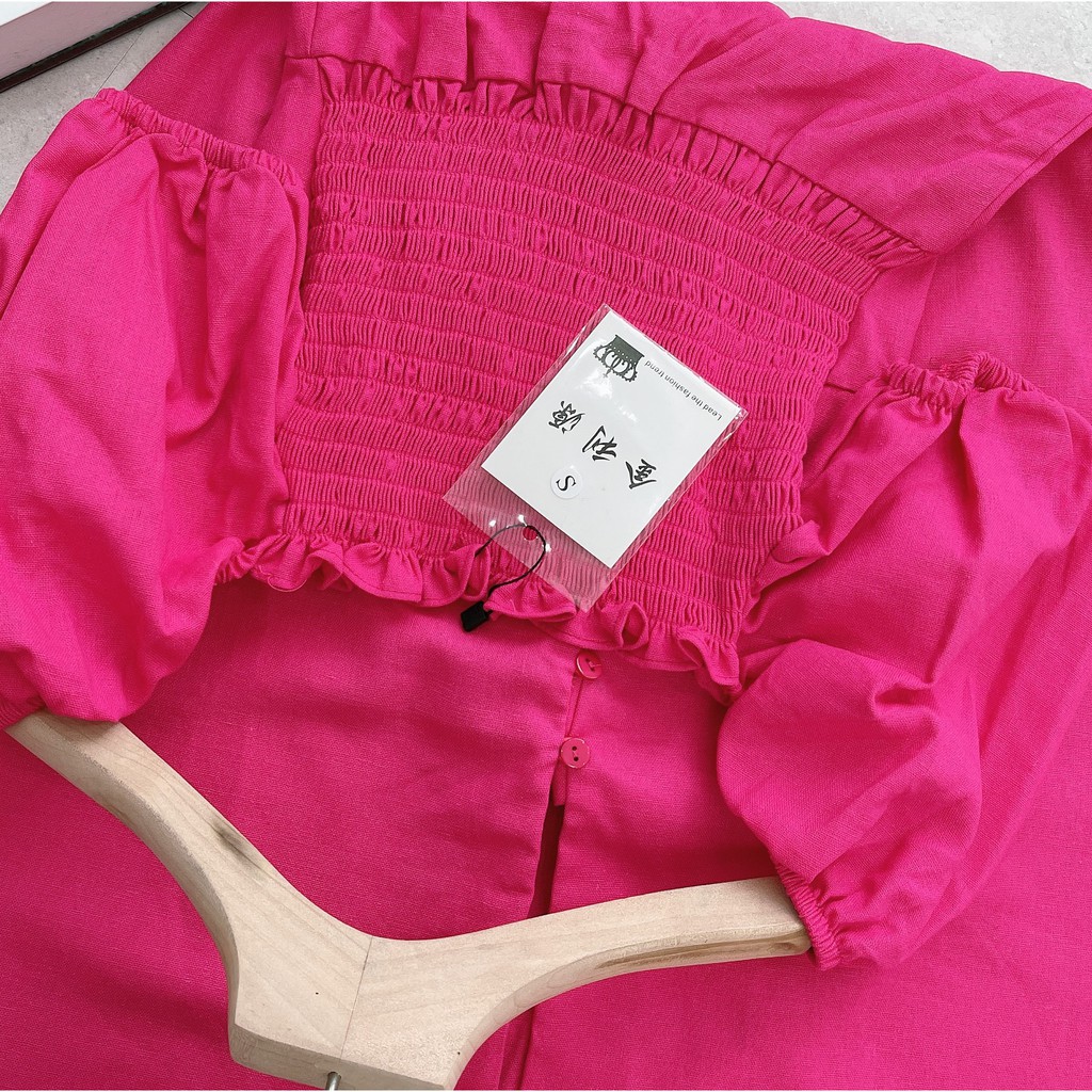 VÁY HỒNG SEN XẺ TRƯỚC CỔ VUÔNG TAY BỒNG TÔN DA TÔN DÁNG XINH TRẺ V140 | BigBuy360 - bigbuy360.vn