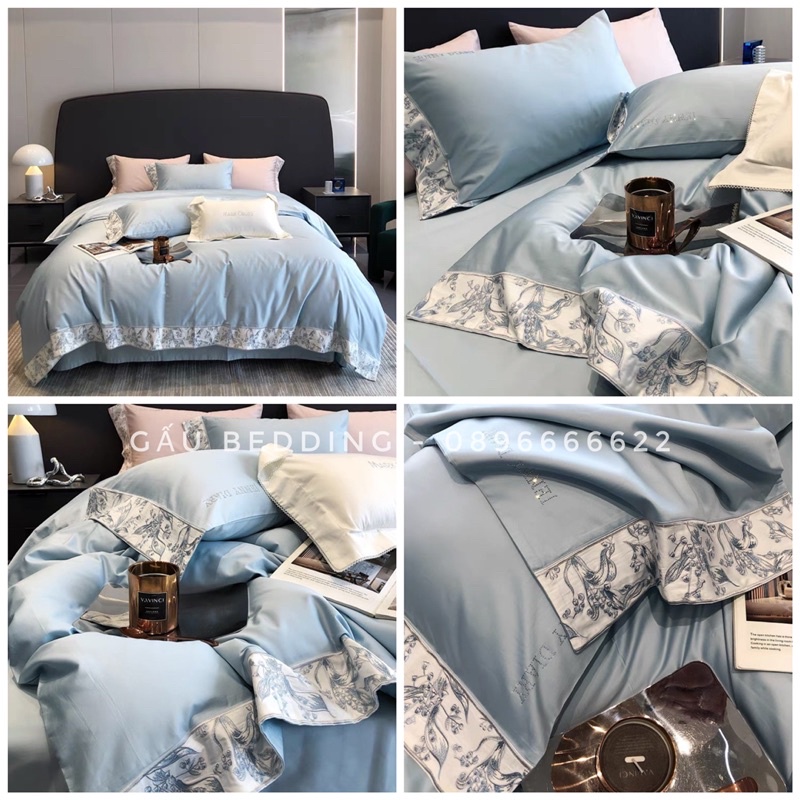 Set new bedding Markcross lụa100s Dệt mix viền hoa cực nổi bật , sang trọng bắt mắt. Chất lụa mềm mại óng ả