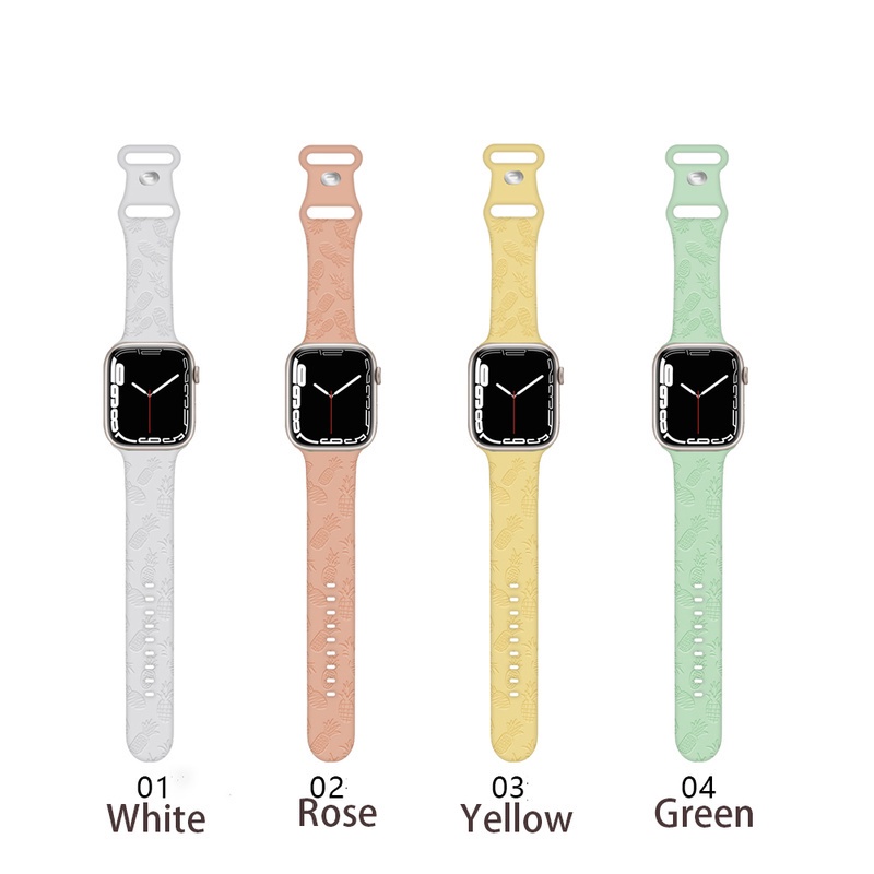 Dây Đeo Đồng Hồ Bằng Silicon Họa Tiết Quả Dứa Thể Thao Cho Apple watch 41 45 mm 44mm 40mm 38mm 42mm 41mm 45mm 7 6 5 4 3SE