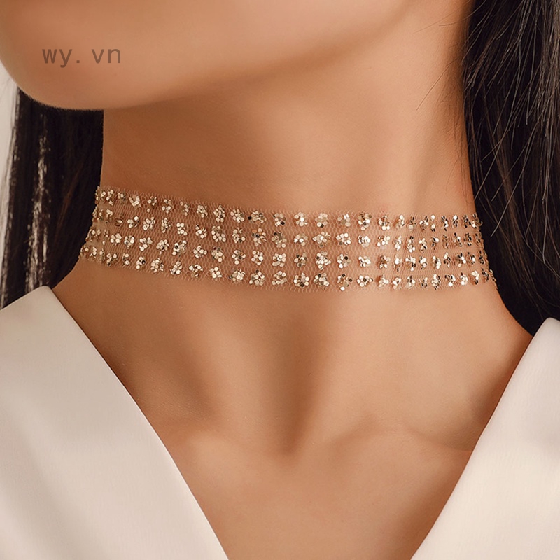 Vòng cổ choker xuyên thấu đính sequin lấp lánh phong cách Bohemia dành cho nữ