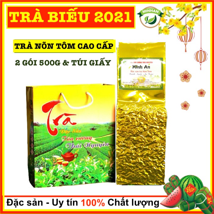 Chè Thái Nguyên Tân Cương 1kg kèm túi giấy biếu tặng loại 1 cao cấp - thơm ngon xanh sạch đẹp giá xưởng