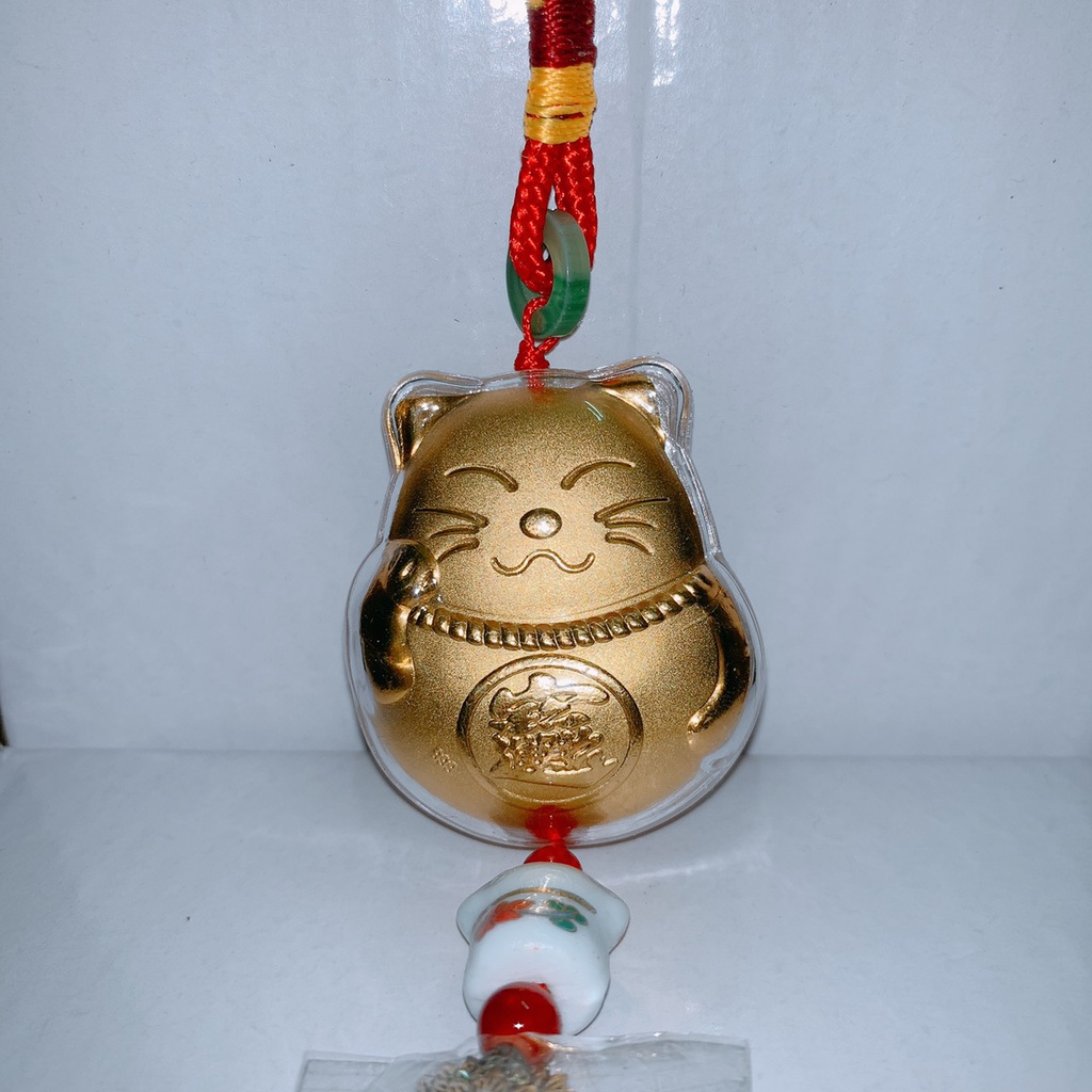 Tua Rua Đỏ May Mắn Hình Mèo Thần Tài Màu Vàng Trang Trí Nhà Cửa Xe Hơi