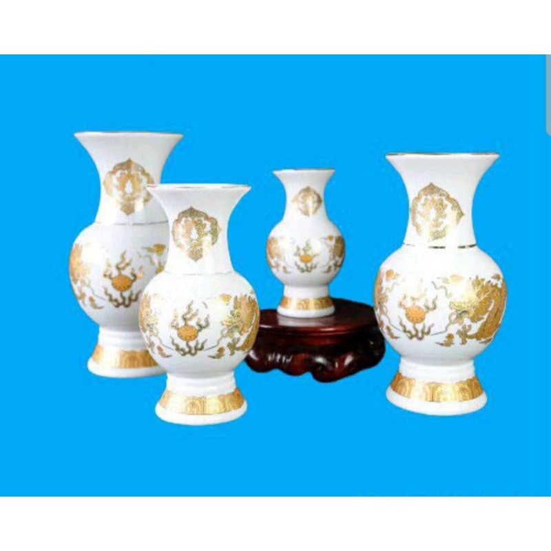 Bình bông cắm hoa thờ cúng hàng trắng họa tiết rồng cao cấp,có nhiều kích thươc-Vật phẩm thờ cúng