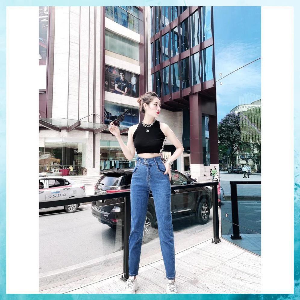 [TH Jeans] Quần bò trơn dáng baggy, quần jeans lưng cao túi chéo phối đai. Mã D5160