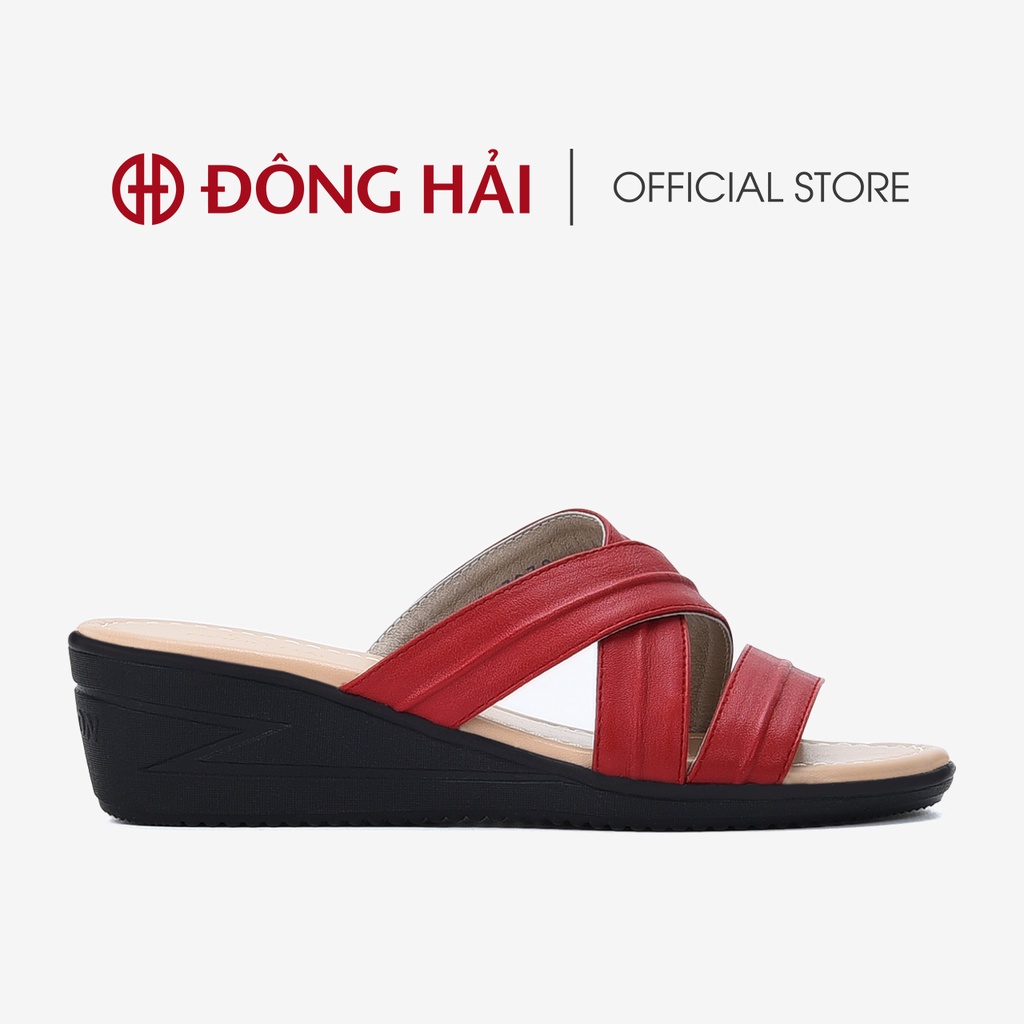 Dép cao gót nữ Đông Hải da bò cao cấp quai  chéo to bản ôm chân đế xuồng cao 5cm -  D5282