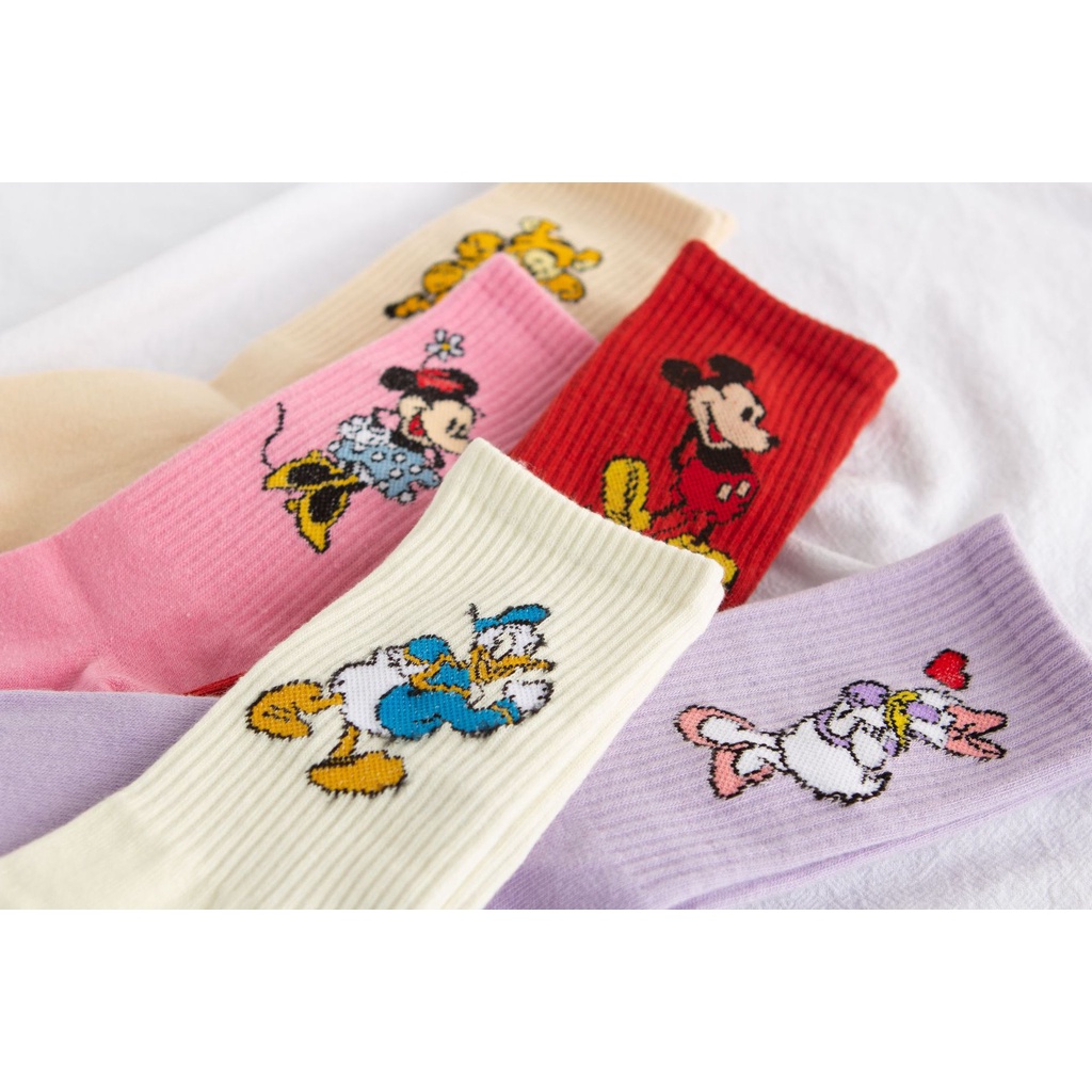 DISNEY Đôi Vớ Thể Thao Bằng Vải cotton Thấm Hút Mồ Hôi In Hình Chuột Mickey Minnie Vịt Donald Dành Cho Bé Gái