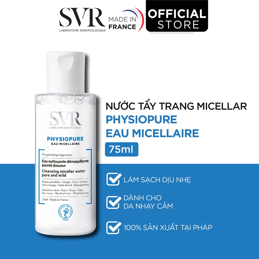 Nước tẩy trang dạng vi hạt SVR PHYSIOPURE Eau Micellaire 75ml