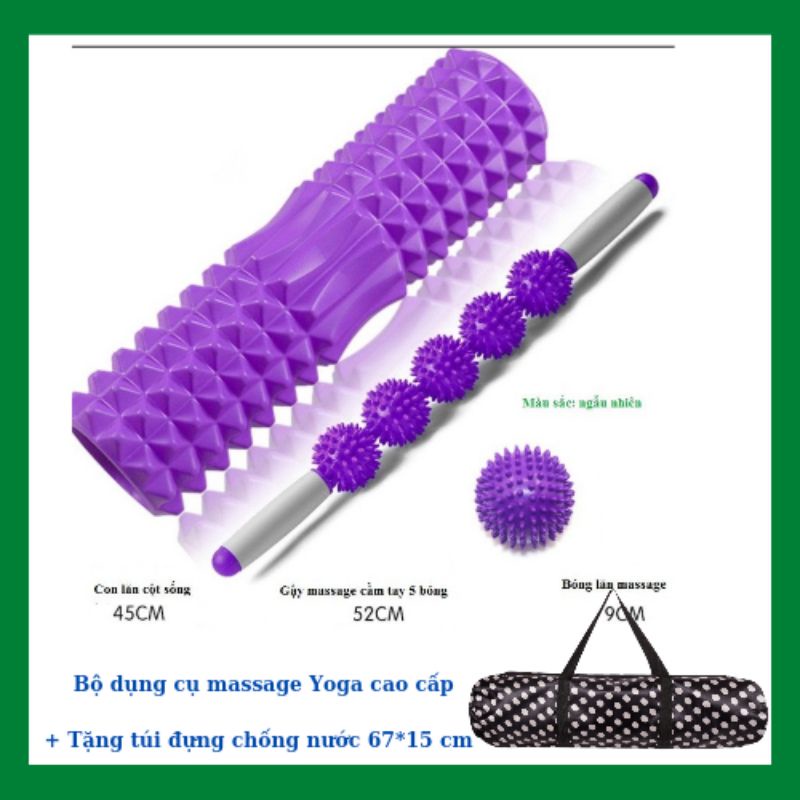 Bộ dụng cụ Yoga Massage Foarm Roller: con lăn,gậy lăn tay,bóng massage,gạch yoga,thảm yoga TPE, túi đựng