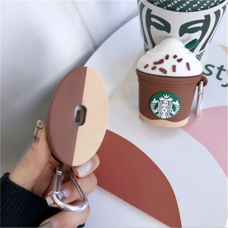 Case Airpod Silicon Cafe starbucksVỏ bao Airpods 1 2 đựng tai nghe không dây i11 i12 i18 ... tặng kèm móc đeo