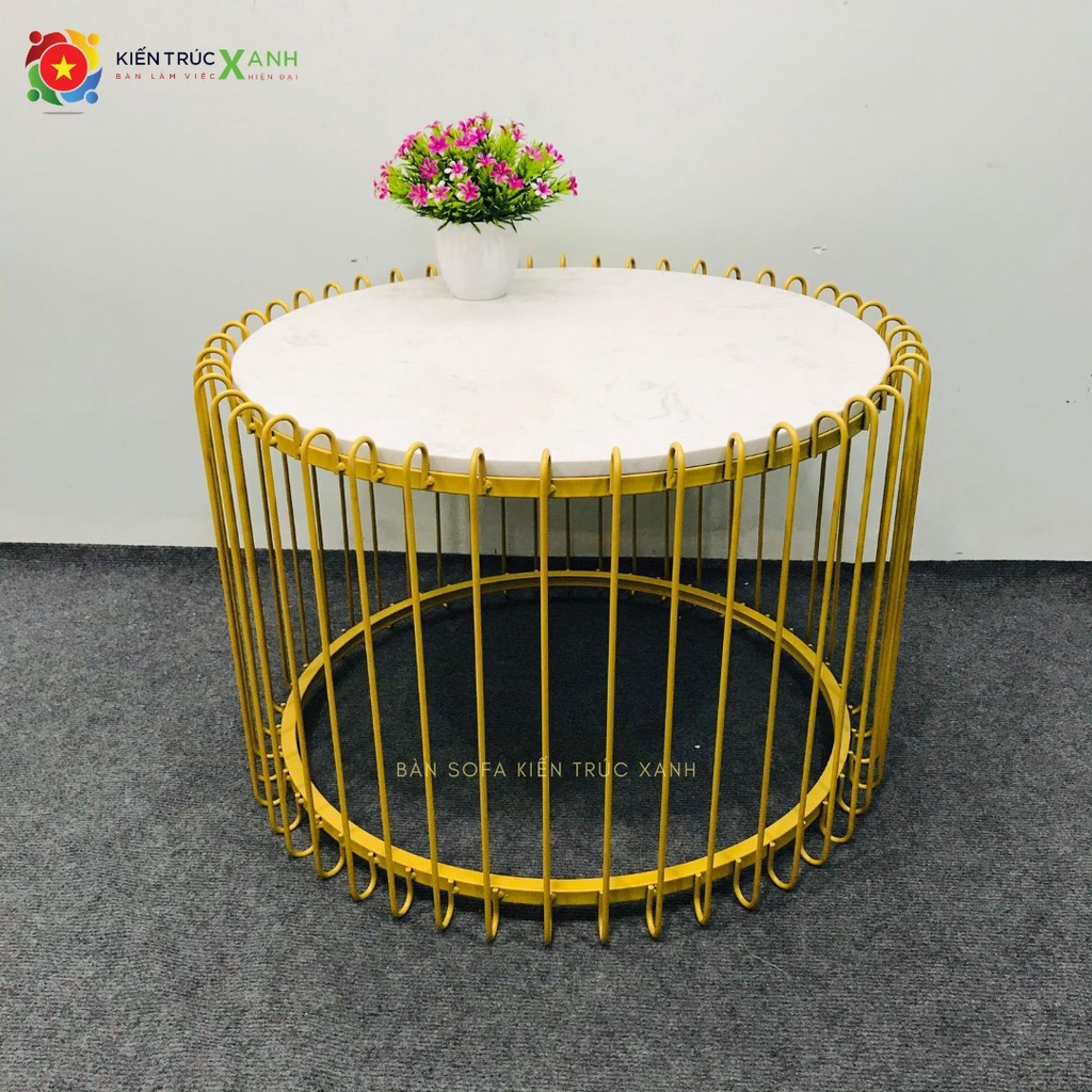 Bàn sofa,bàn trà lồng chim, sơn tĩnh điện, mặt đá vân mây dày 14mm