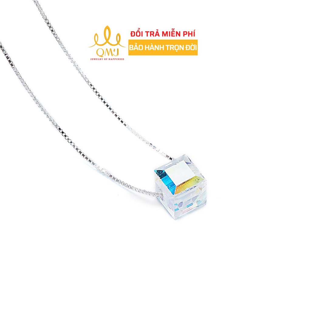 Dây chuyền bạc QMJ S925 cao cấp đá 7 màu thiết kế đơn giản Q050