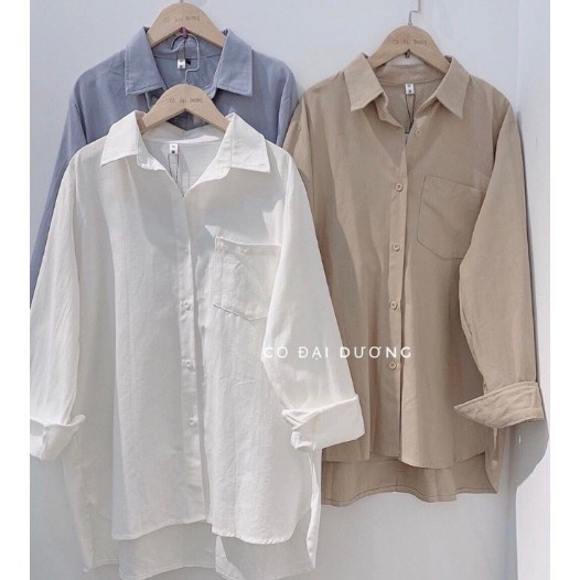 Áo Sơ Mi Trắng Cổ Đức Form Rộng Một Bên Túi Ngực - A.191