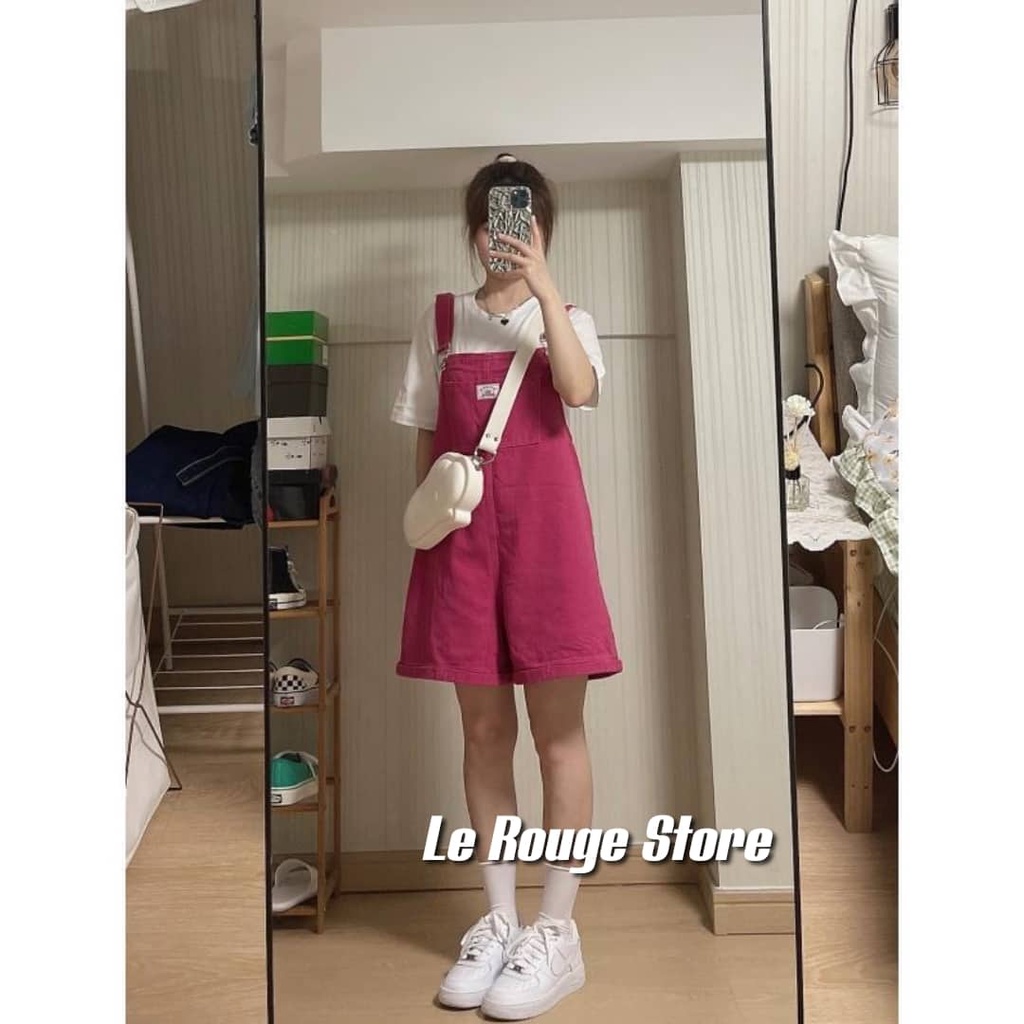(Order) Quần yếm short nữ màu hồng tím thanh long hot trendy ống rộng phong cách nữ sinh Trung Hàn ulzzang(ảnh thật)