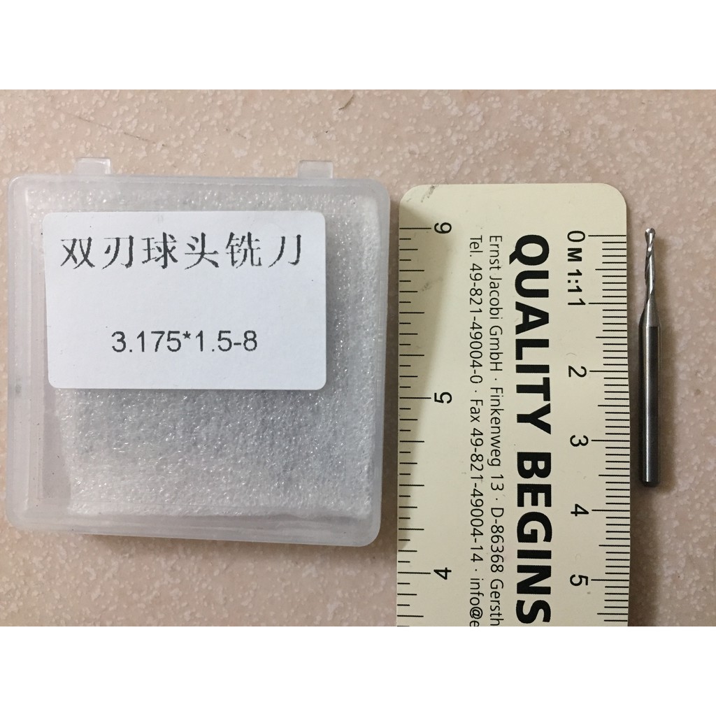 Bộ 5 mũi dao cầu CNC 1,1.5,2,3.175,4 mm xoắn 2 lưỡi, hàng bình dân