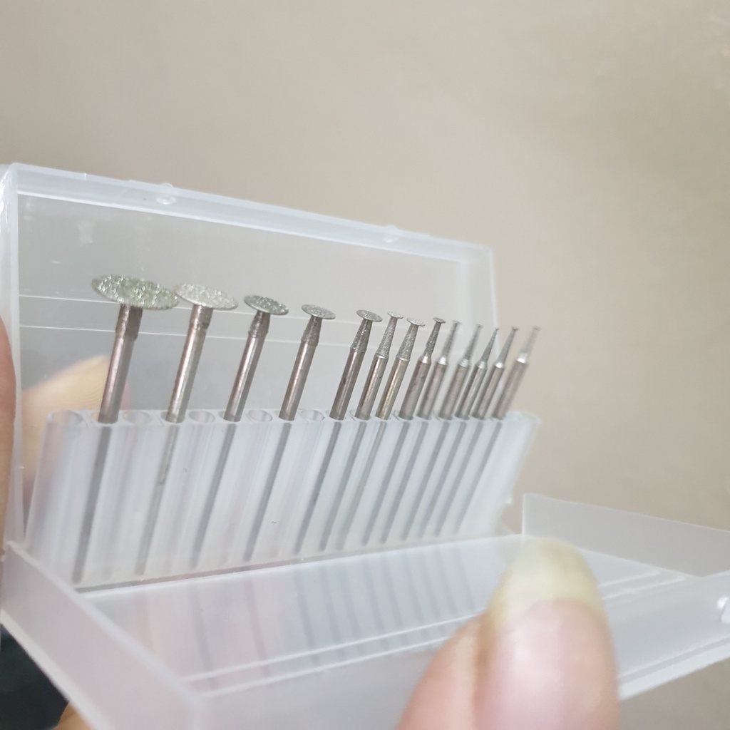 mũi khắc đá khắc ngọc tỉa chi tiết đường nét cốt 2mm hay 2.35mm hộp 13 mũi kích thước 0.2 đến 10mm