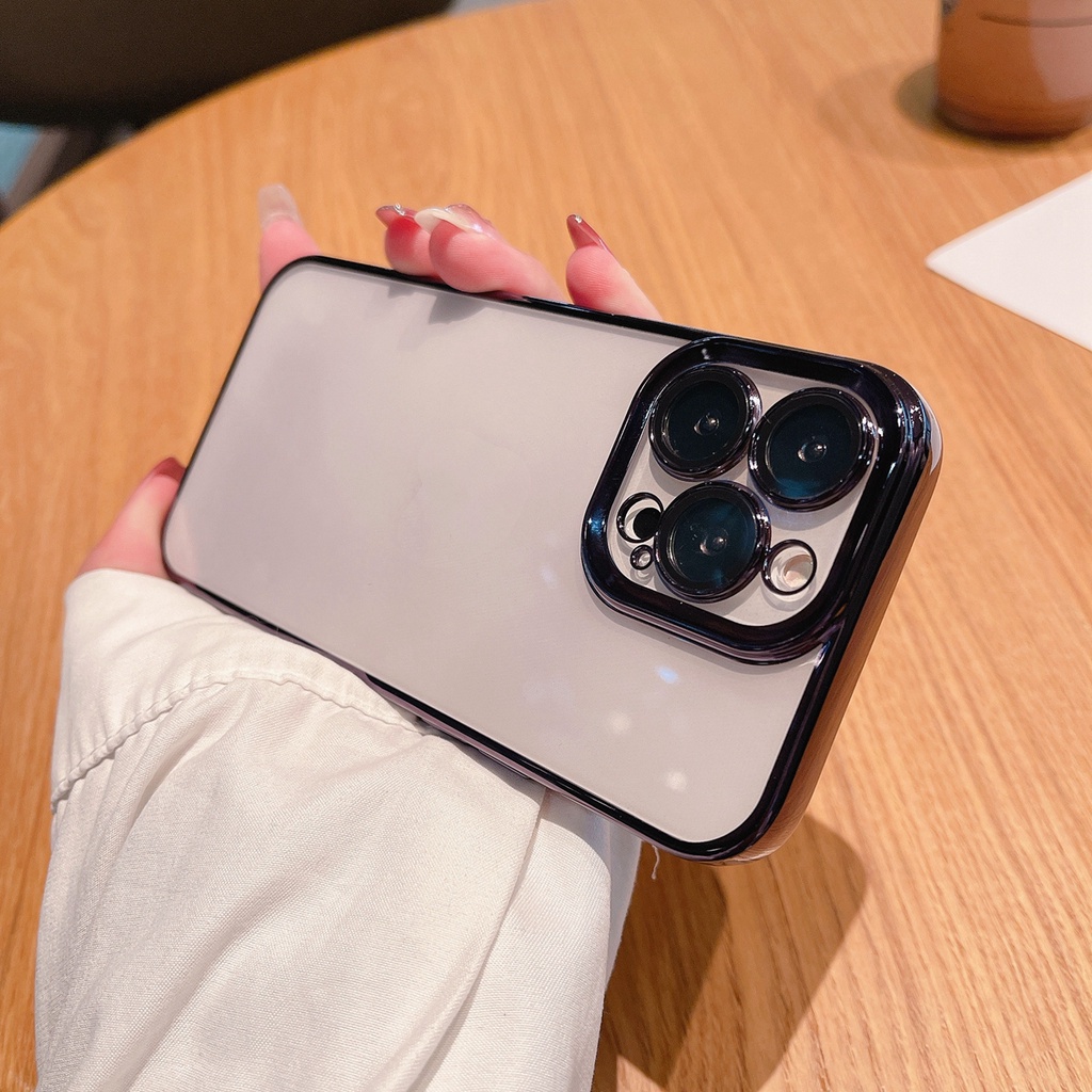 Ốp Điện Thoại Mềm Trong Suốt Chống Sốc Viền Kim Loại 6D Sang Trọng Cho iPhone 13 Pro Max 12 Pro 11 Pro Max