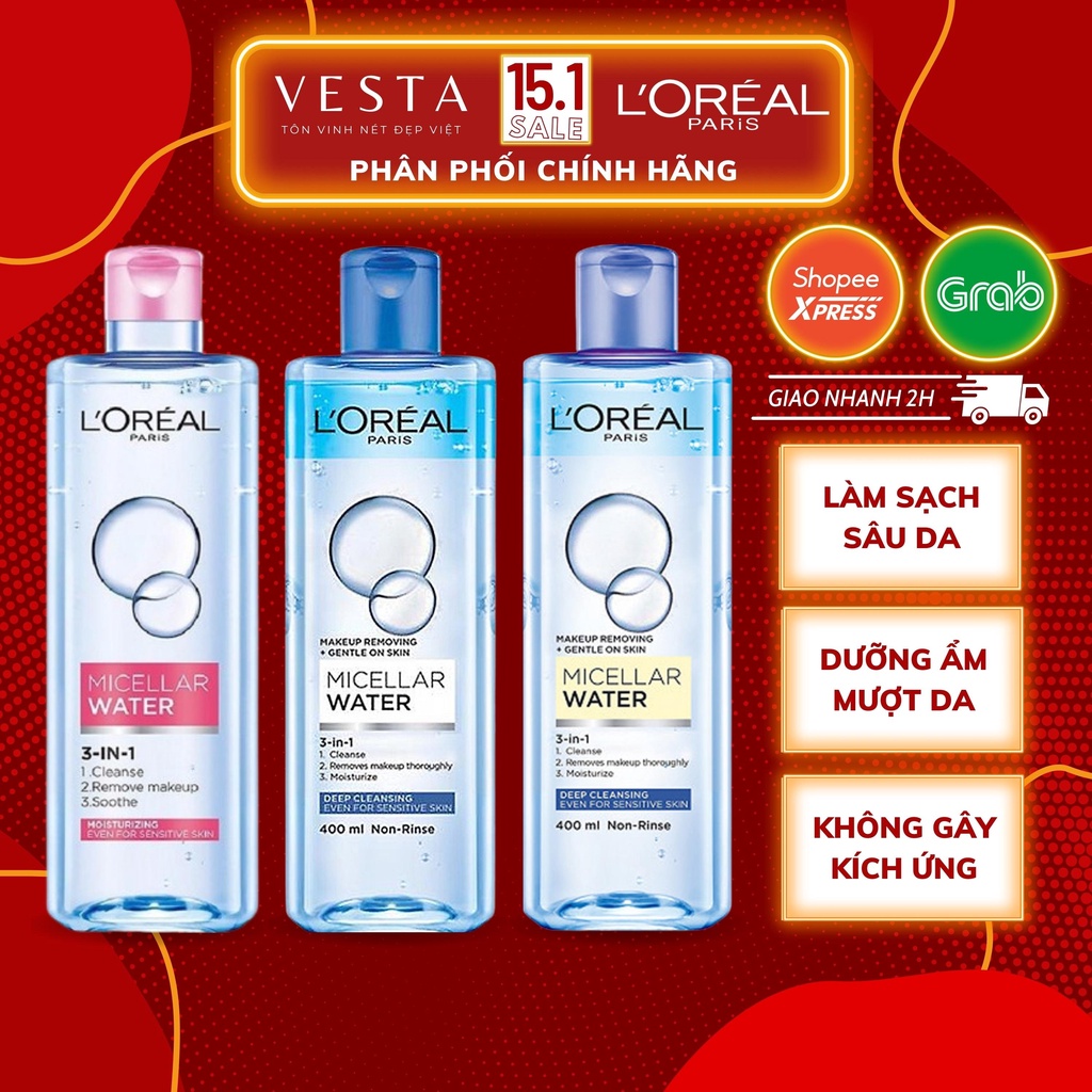 Nước Tẩy Trang Loreal - Tẩy Trang L'oreal Micellar Water 400ml Skincare Dưỡng Da