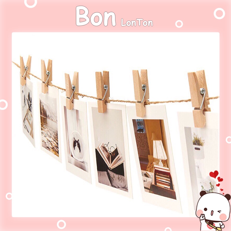 Set 10 kẹp gỗ màu và 2m dây treo tranh ảnh trang trí thủ công