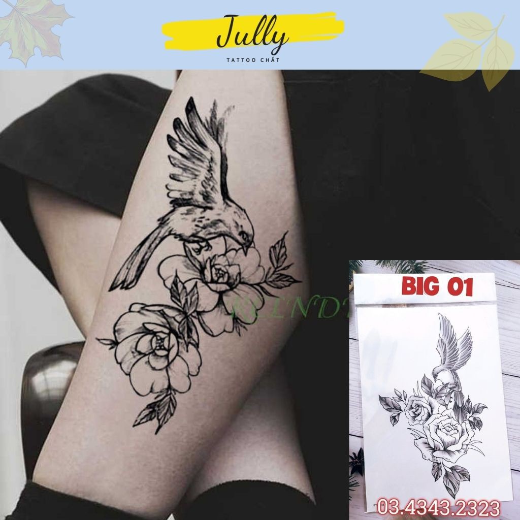 Hình xăm dán hoa và chim gợi cảm JULLY Tattoo chất, xăm tạm thời 15 ngày chống nước an toàn bền đẹp BIG 01, 15