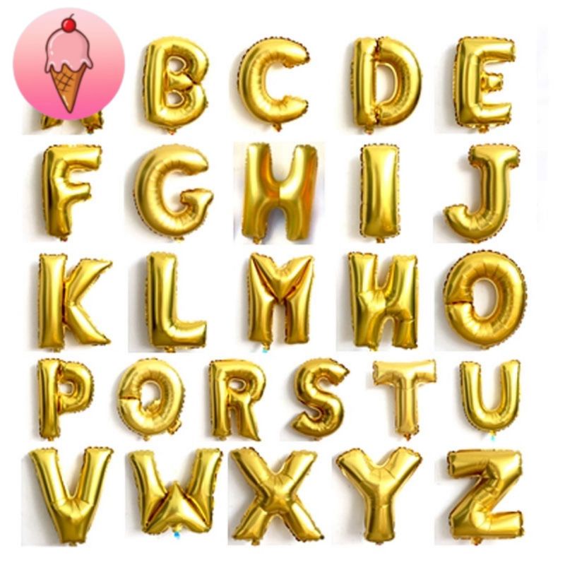 Bóng Chữ Cái Tông Màu Vàng Gold Size 16 Inch 40CM Loại 1 Trang Trí Sinh Nhật - K121