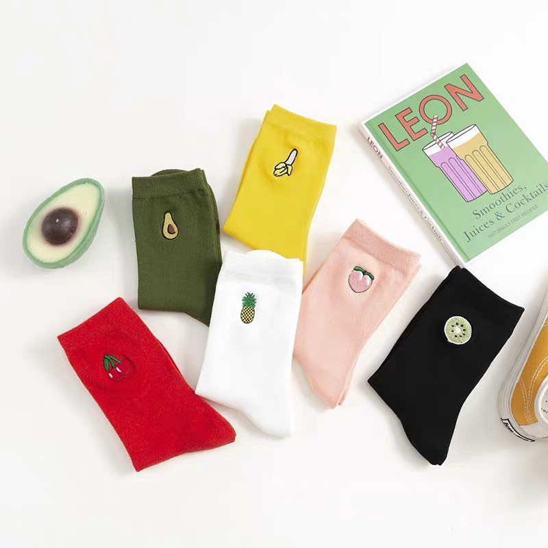 Set 5 đôi tất cổ cao Bivota vớ trơn Ulzzang in hình cực đáng yêu T26