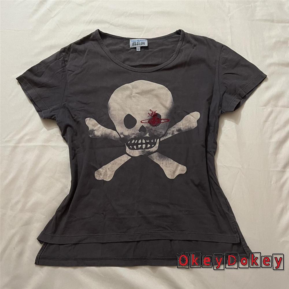 Áo Thun Crop Top In Hình Đầu Lâu Phong Cách Gothic Retro Gothic Màu Cầu Vồng-Y2K