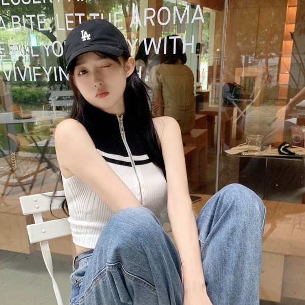 【Hana and Alice】Áo Cardigan Dệt Kim Sát Nách Hở Eo Dễ Phối Đồ