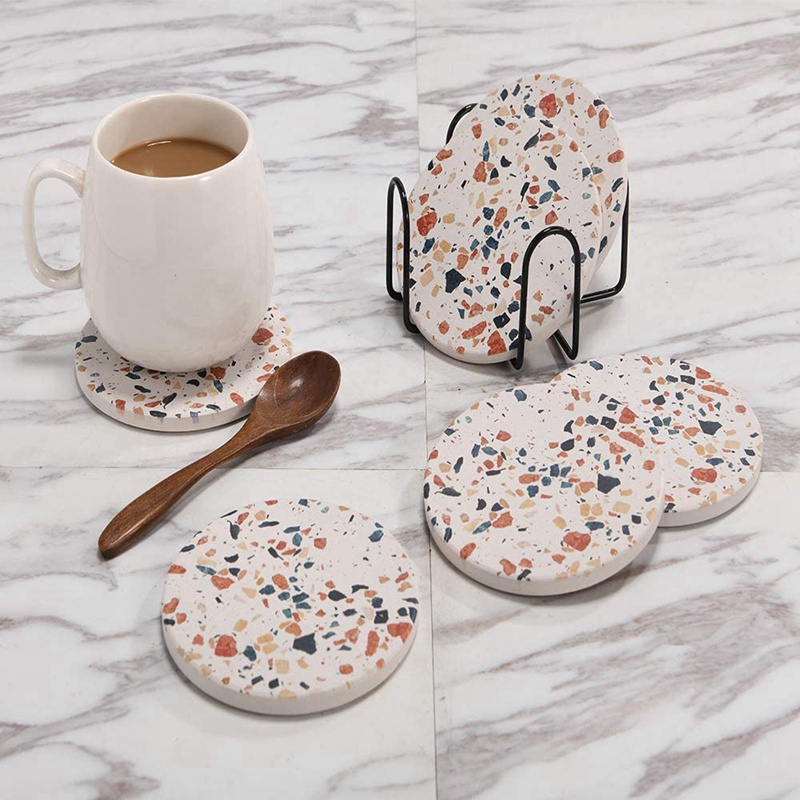 Đế lót cốc nước bằng gốm họa tiết đá cẩm thạch có nút bần