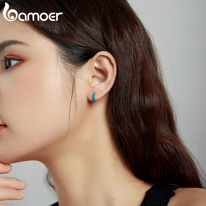 1 Bông Tai Bamoer Chính Hãng Bằng Bạc 925 Màu Vàng / Bạc BSE488-BU Đơn Giản Thời Trang Cho Nữ