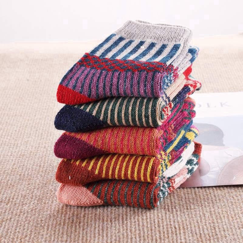 5 Pairs Womens Vintage Style Winter Warm Thick Knit Wool Cozy Crew Socks Girls in the tube Soft Sock | WebRaoVat - webraovat.net.vn