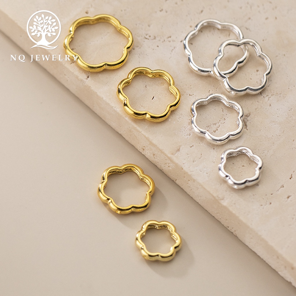 Charm bạc mạ vàng  hình hoa 6 cánh lồng hạt xỏ ngang - NQ Jewelry