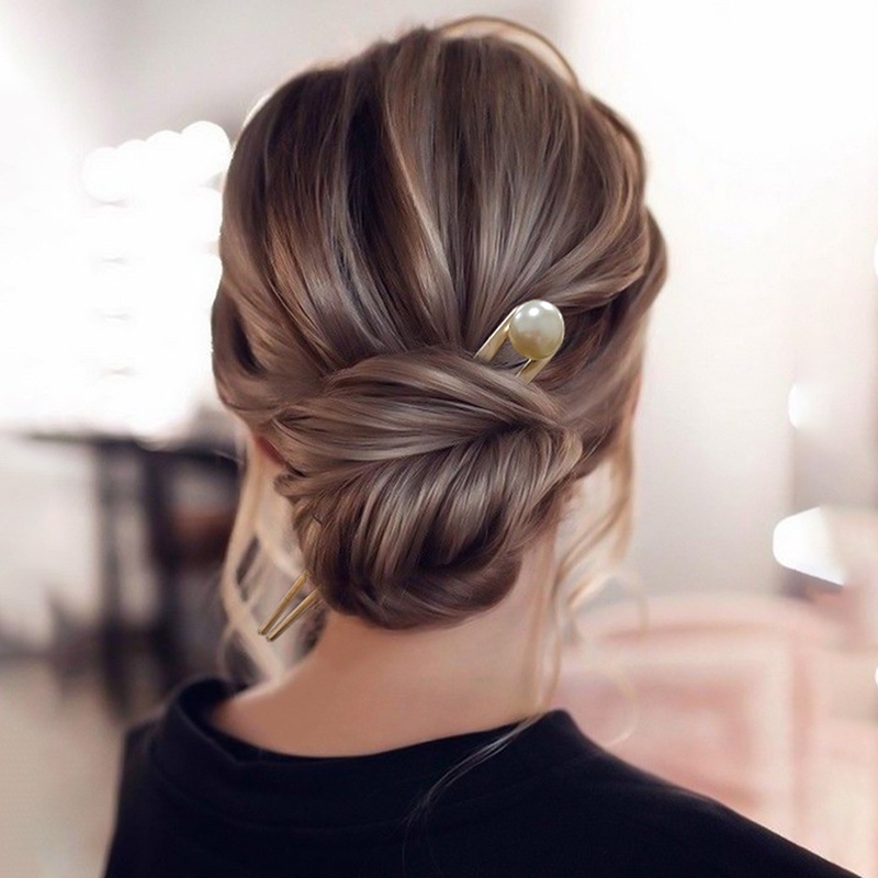 Trâm cài tóc nữ cá tính đính hạt trai ABS dùng búi tóc hằng ngày phong cách công sở vintage