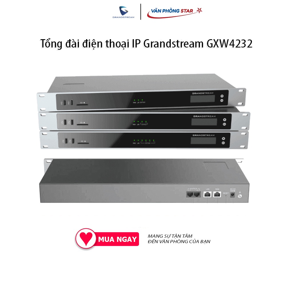 Gateway giao tiếp SIP-2E1 Grandstream GXW4502 2 luồng E1 với 60 cuộc gọi đồng thời 2 cổng mạng Gigabit 2 cổng USB