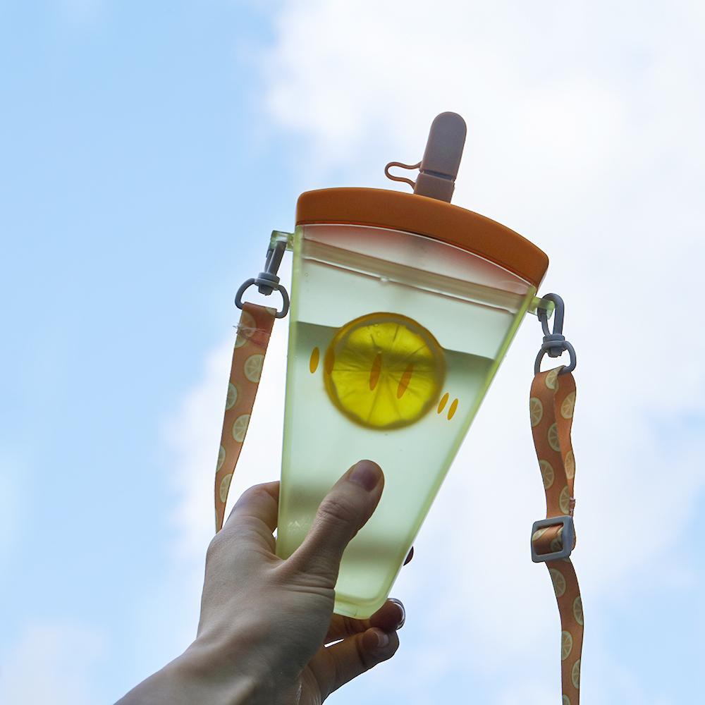 KUNHEV Bình Nước Nhựa 320ML Có Dây Đeo Họa Tiết Dễ Thương