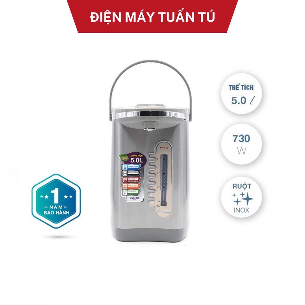 Bình thủy điện đa năng Korichi-5250 bình thủy inox cao cấp, chống cạn, 2 chế độ bơm (5L)