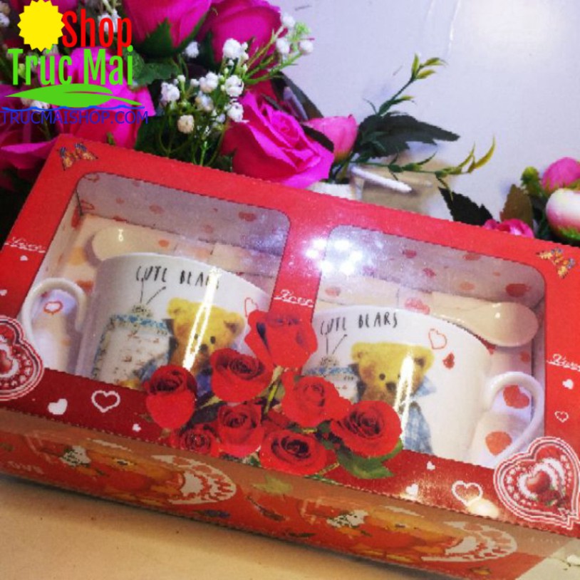 Bộ cốc đôi cao cấp quà tặng người yêu thương miễn phí gói quà tặng thiệp