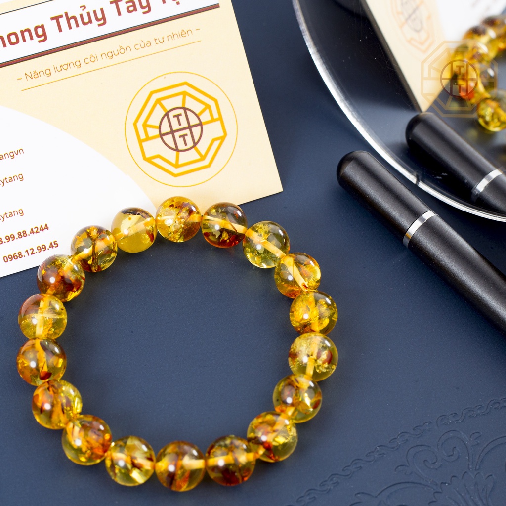 Vòng Tay Phong Thủy Hổ Phách Amberr Tự Nhiên [TẶNG HỘP GỖ] nam nữ mệnh Thổ Kim - Phong Thủy Tây Tạng