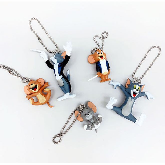 1 Bộ 5 Đồ trang trí Nhân Vật Tom & Jerry Kích Thước 3-6cm Trang Trí Túi Xách