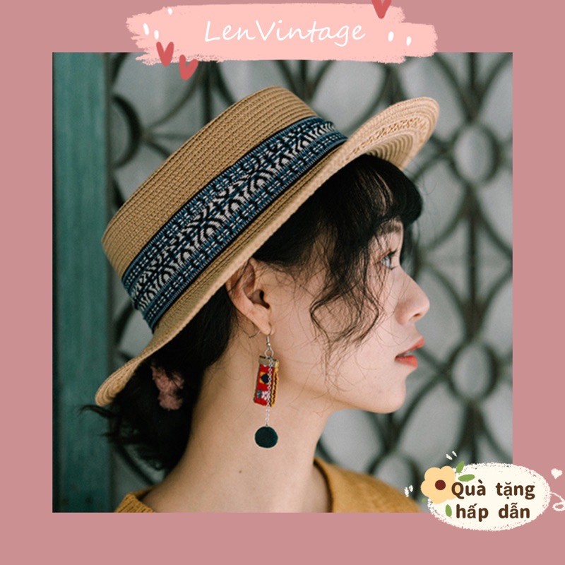 Mũ ngắn vành bohochic hoạ tiết độc đáo phụ kiện du lịch vintage