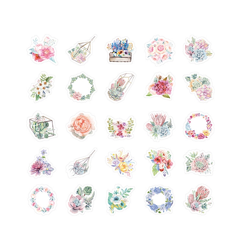 Set 45 Miếng Dán Trang Trí Sổ Lưu Niệm Hình Hoa Và Cây