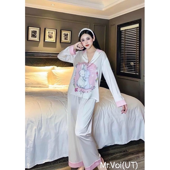 Bộ pizama lụa thỏ trắng