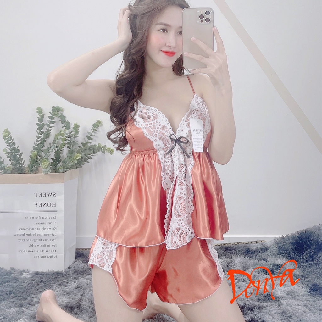 Đồ ngủ hai dây Denya có mút ngực và dây tăng đơ chất lụa phi mềm mịn DN32 | BigBuy360 - bigbuy360.vn