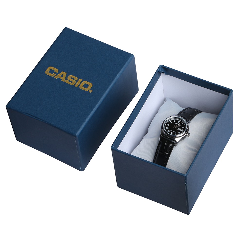 ĐỒNG HỒ NỮ CASIO LTP-V006L-1BUDF Dây da đen nhỏ gọn - Mặt đồng hồ số lã mã cá tính